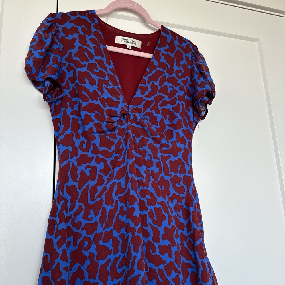 Diane Von Furstenberg Blue and Red Mini Dress